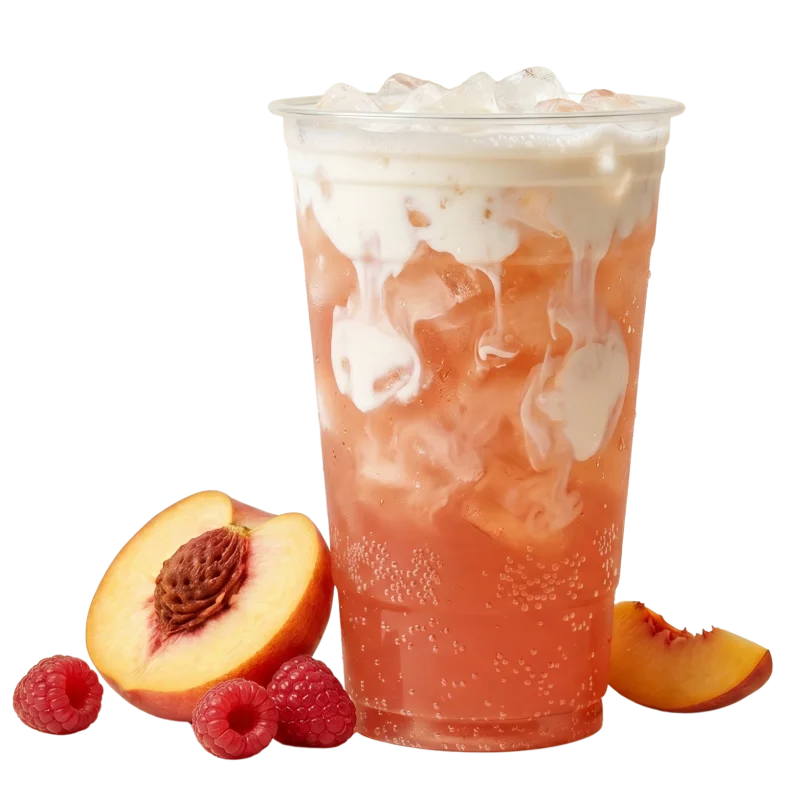 Peachy Keen dirty soda with monster zero ultra®, raspberry, peach, cream from Fizzy Fixins in St. Augustine, FL